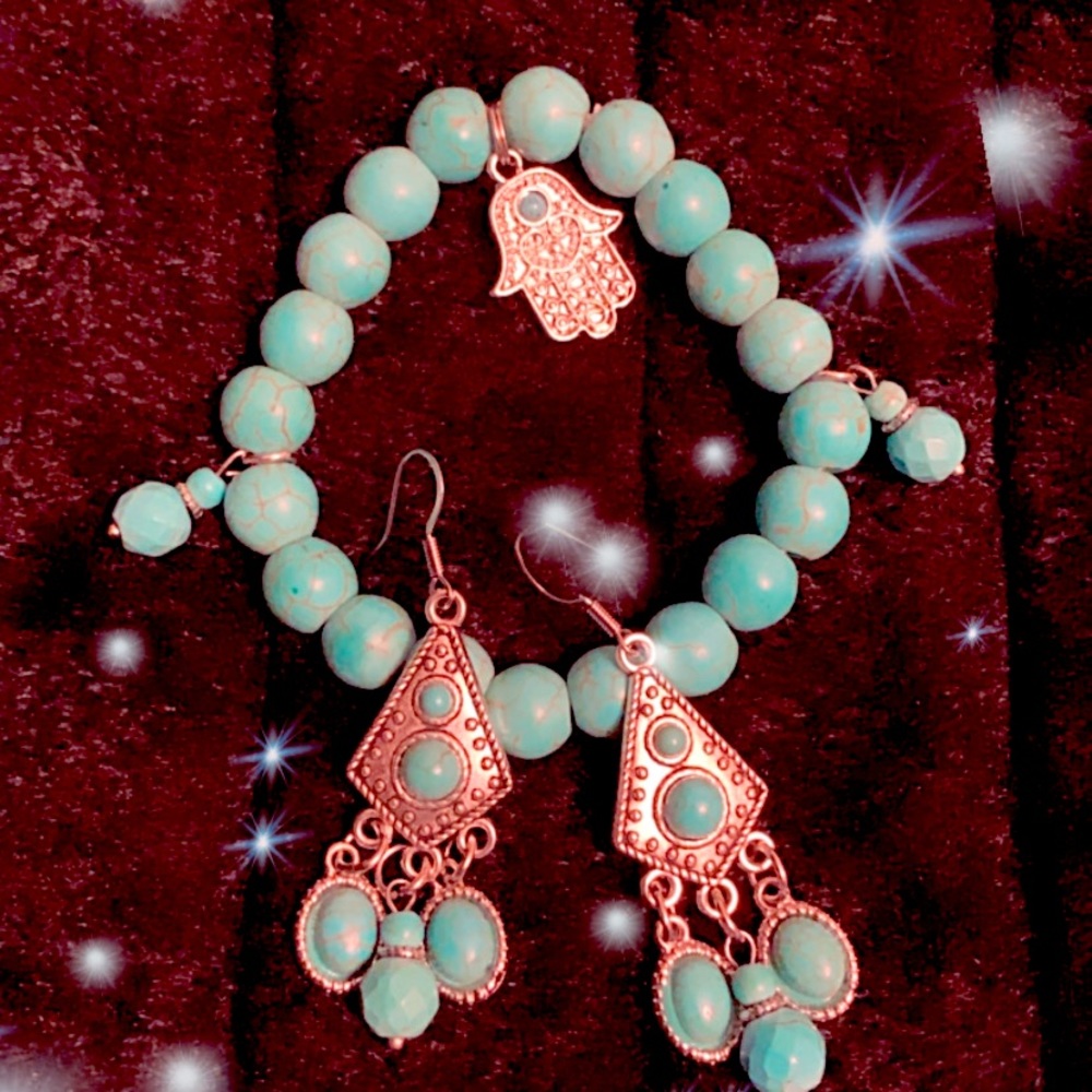 Turquoise bracelet and earrings